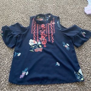 Floral embroidered cold shoulder top